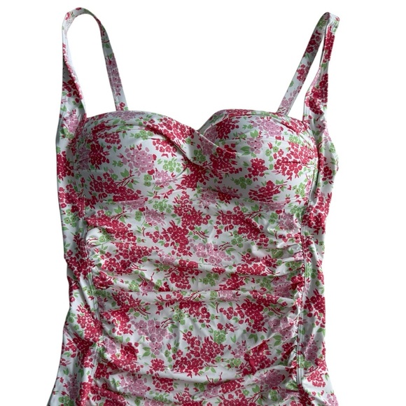 NWT Betsey Johnson Floral One-Piece Swimsuit L Sweetheart Neck Ruched Bandeau - Picture 4 of 11